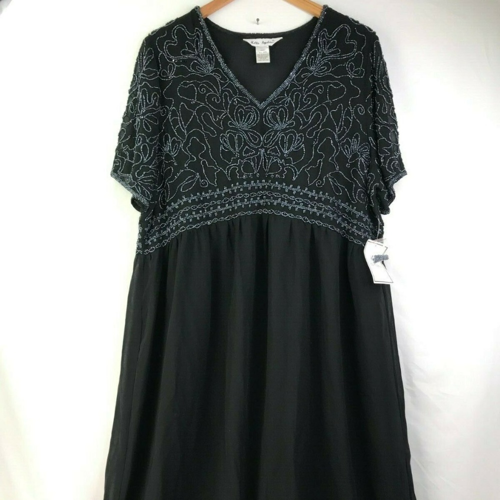 New Ulla Popken Black Beaded Long Evening Dress